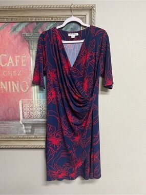 🌺 Tommy Bahama Vista Blooms Navy Wrap Dress with Red Floral Print